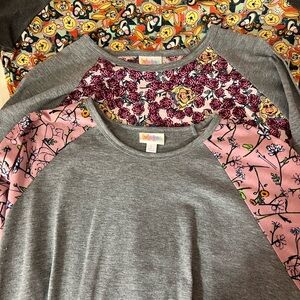 LuLaRoe Gray and Pink Graphic Tops